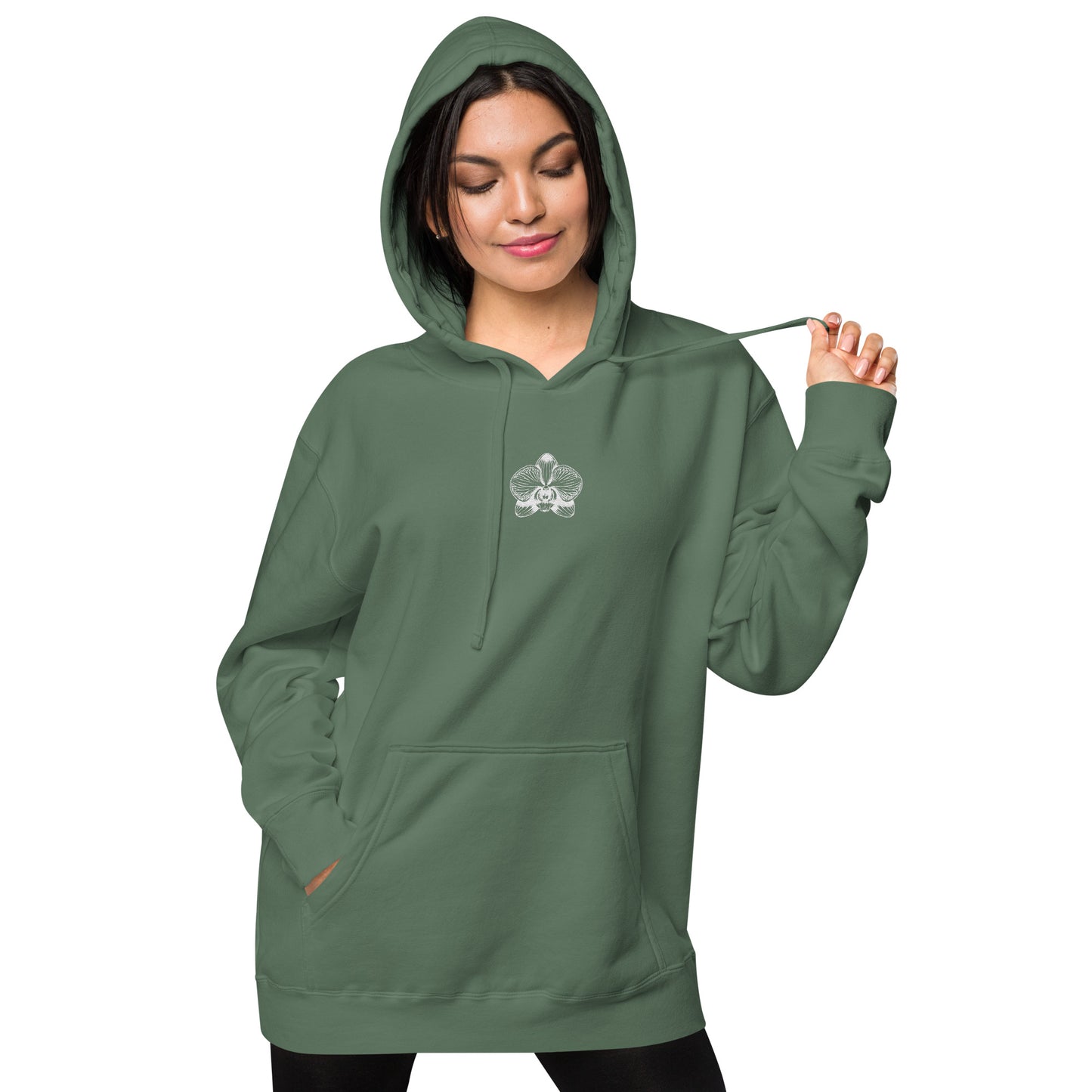 Alpine green unisex dyed hoodie with orchid emblem – Schwarzman