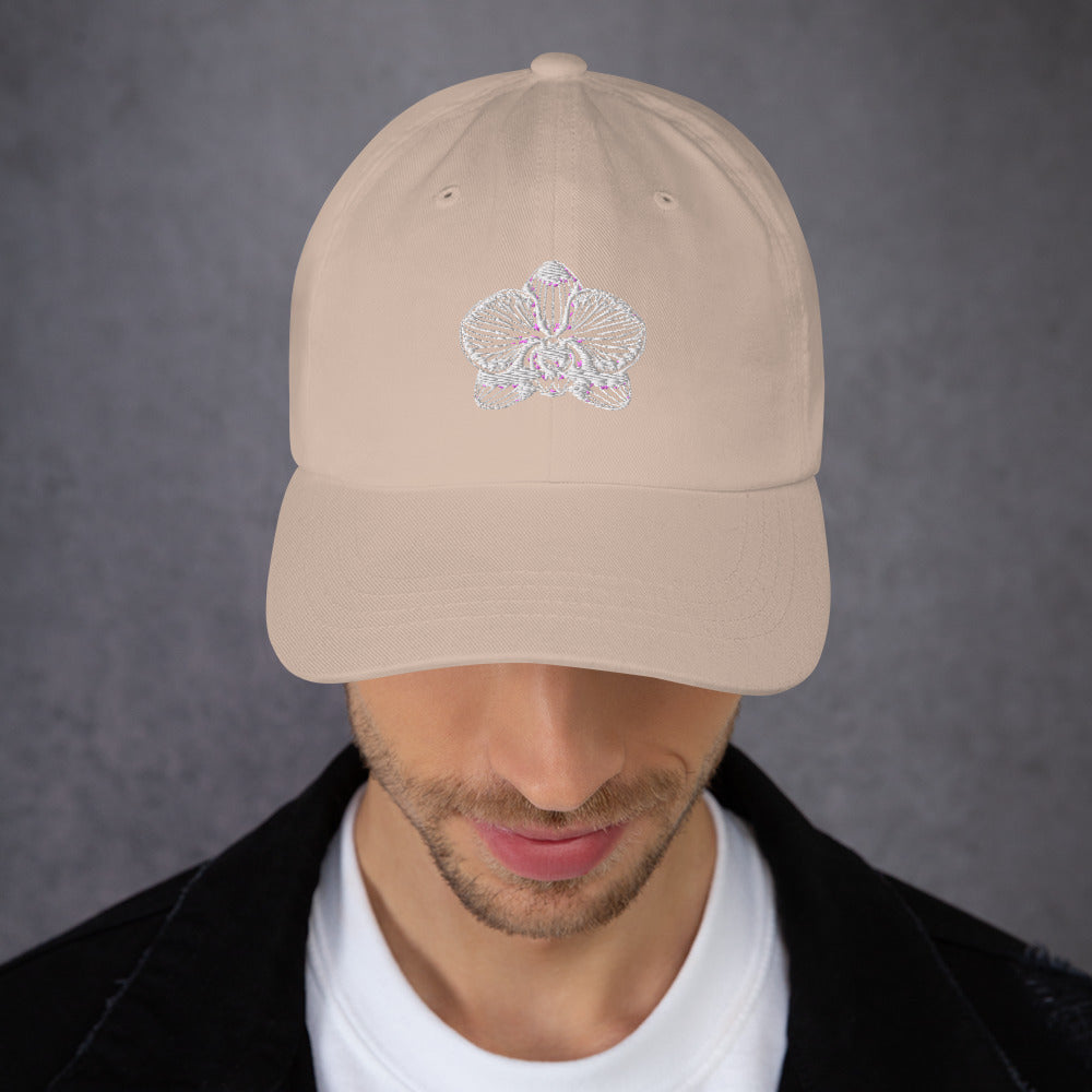 Beige stone classic dad hat with orchid emblem – Schwarzman