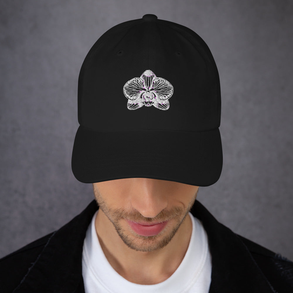 Black classic dad hat with orchid emblem – Schwarzman