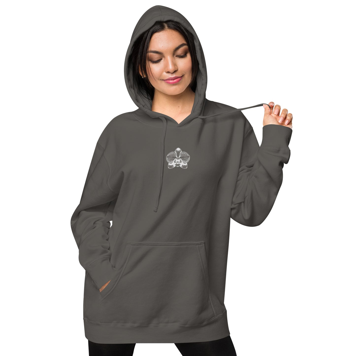 Black unisex dyed hoodie with orchid emblem – Schwarzman