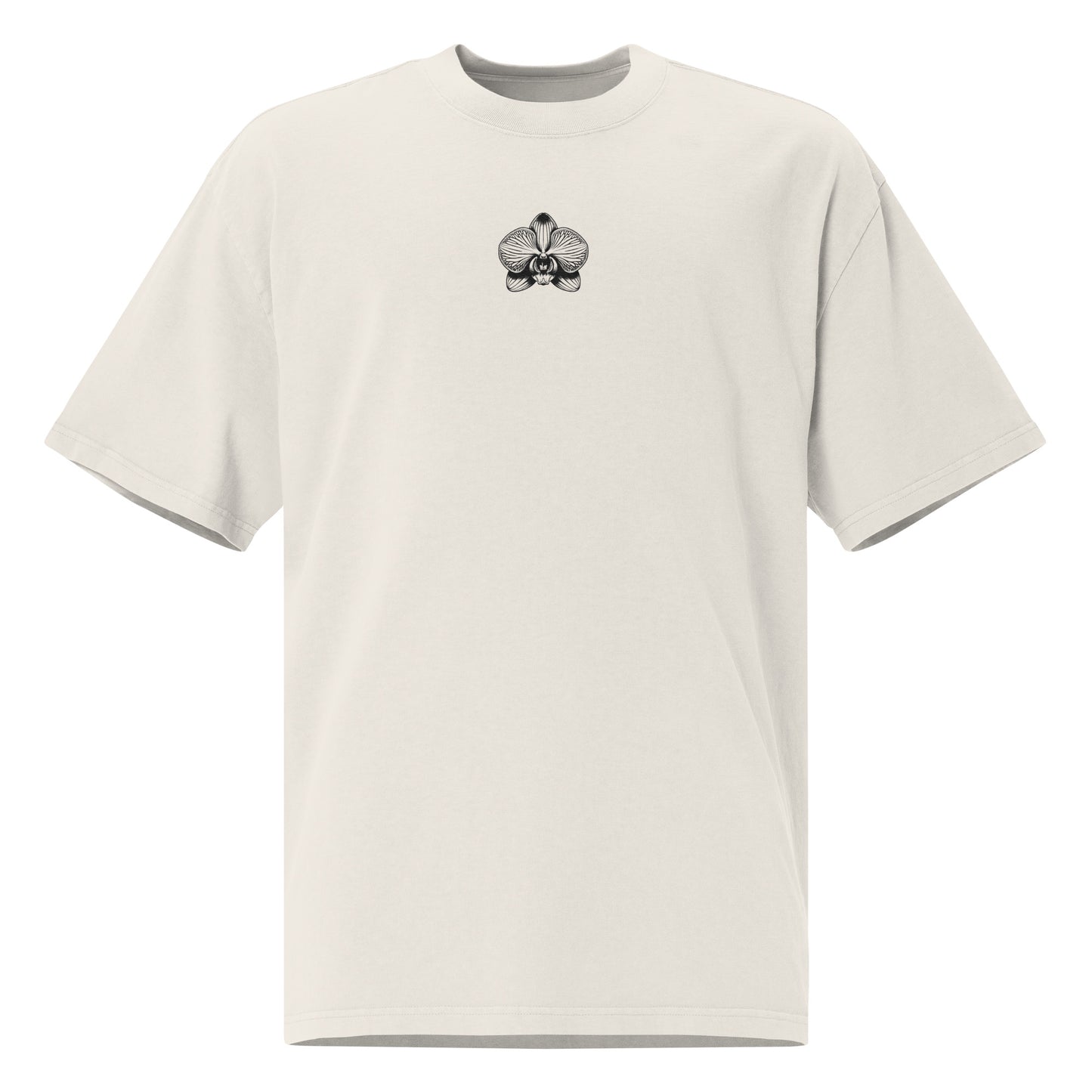 Fade bone beige Oversized faded t-shirt with orchid emblem – Schwarzman