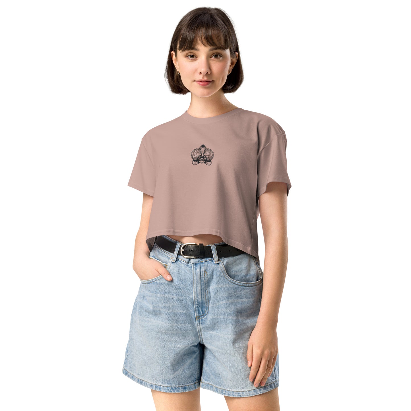 Hazy Pink Women’s crop top with orchid emblem – Schwarzman