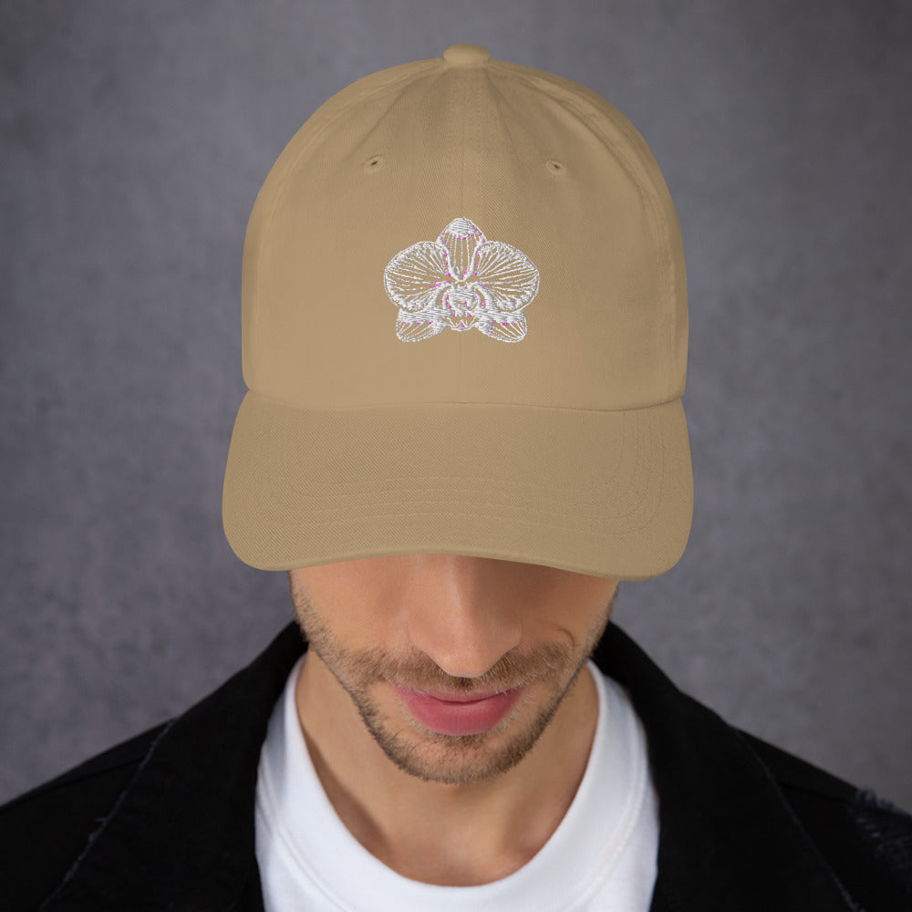 Khaki classic dad hat with orchid emblem – Schwarzman