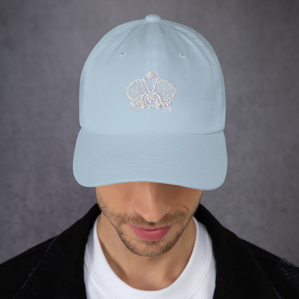 Light blue classic dad hat with orchid emblem – Schwarzman