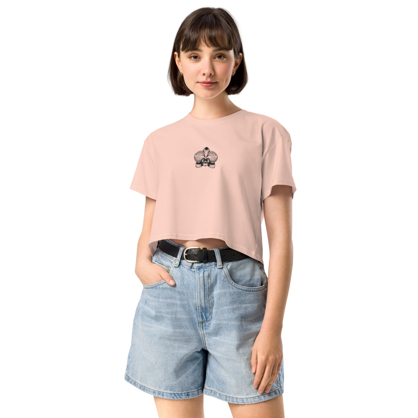 Pale Pink Women’s crop top with orchid emblem – Schwarzman