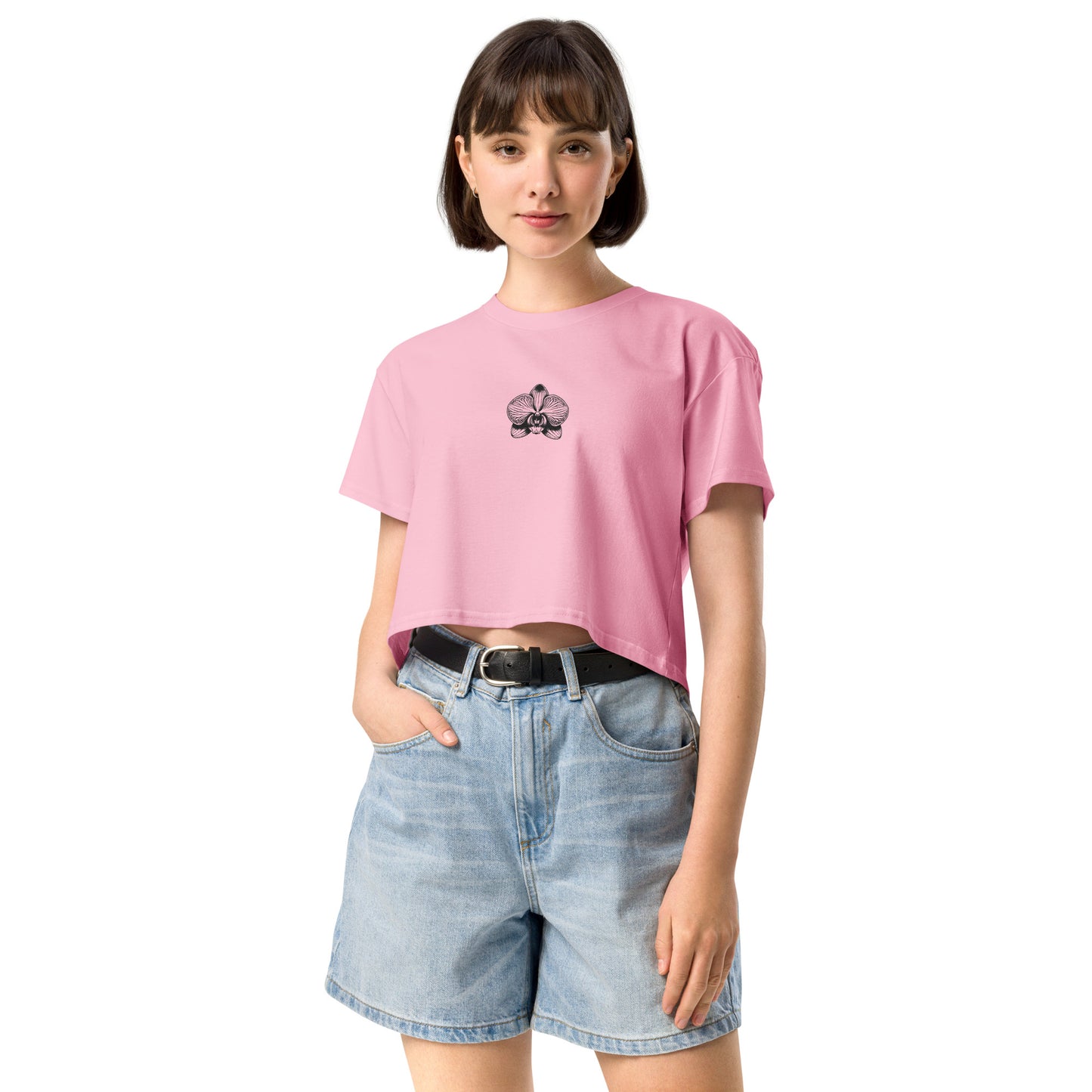 Pink Women’s crop top with orchid emblem – Schwarzman
