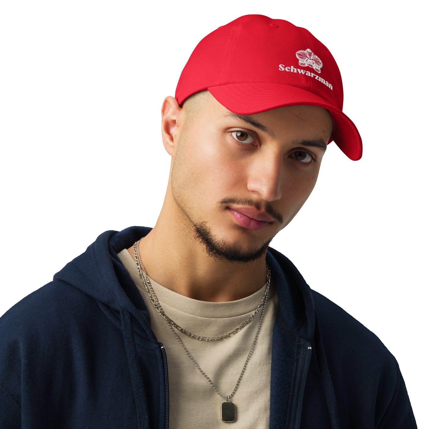 Red under armour dad hat with orchid emblem – Schwarzman