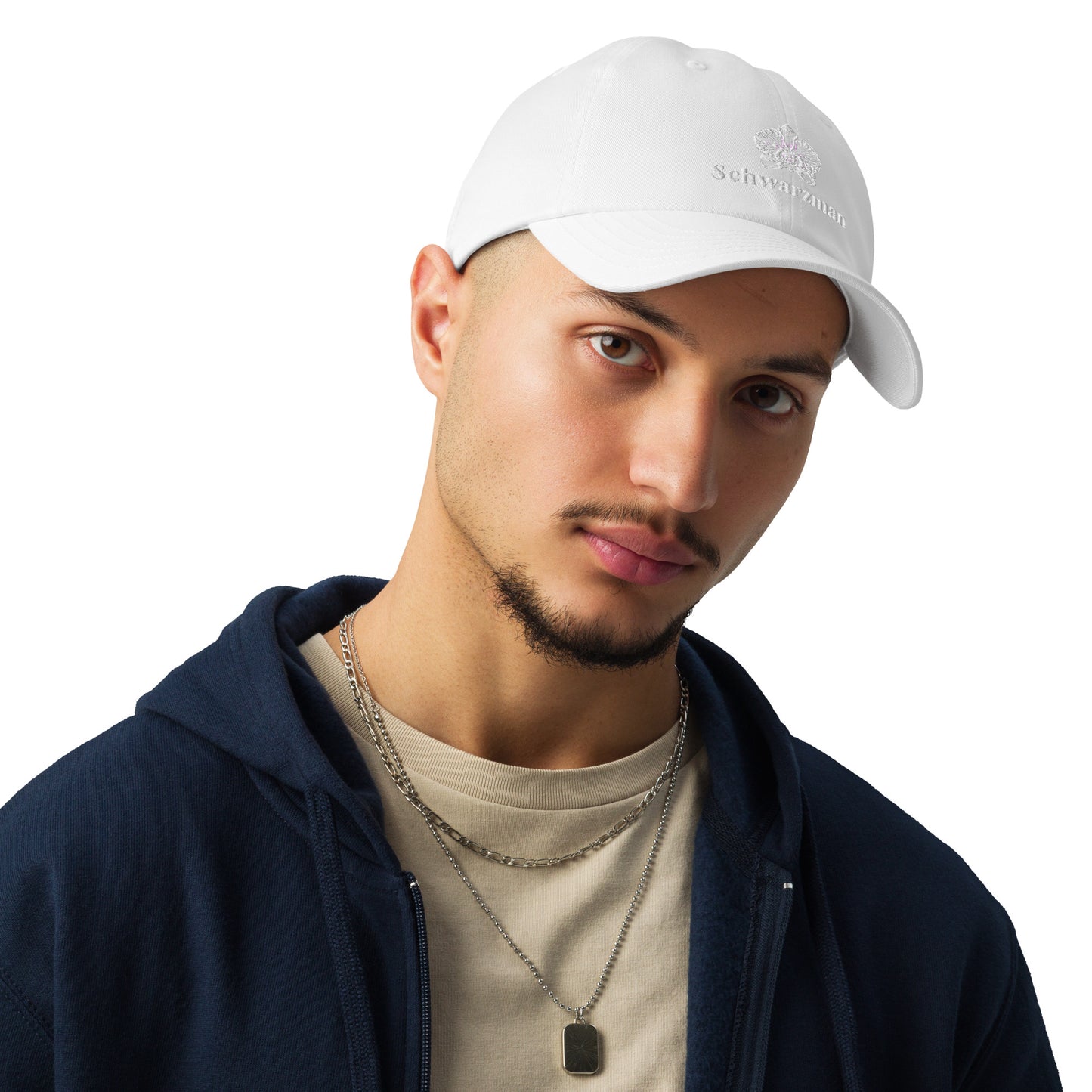 White under armour dad hat with orchid emblem – Schwarzman