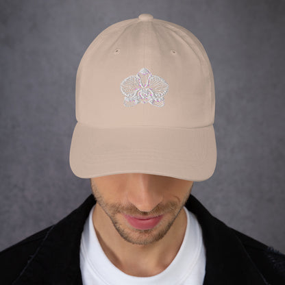 Beige stone classic dad hat with orchid emblem – Schwarzman