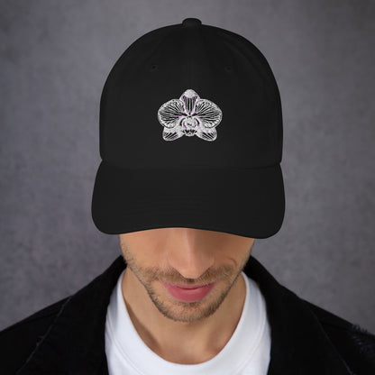 Black classic dad hat with orchid emblem – Schwarzman