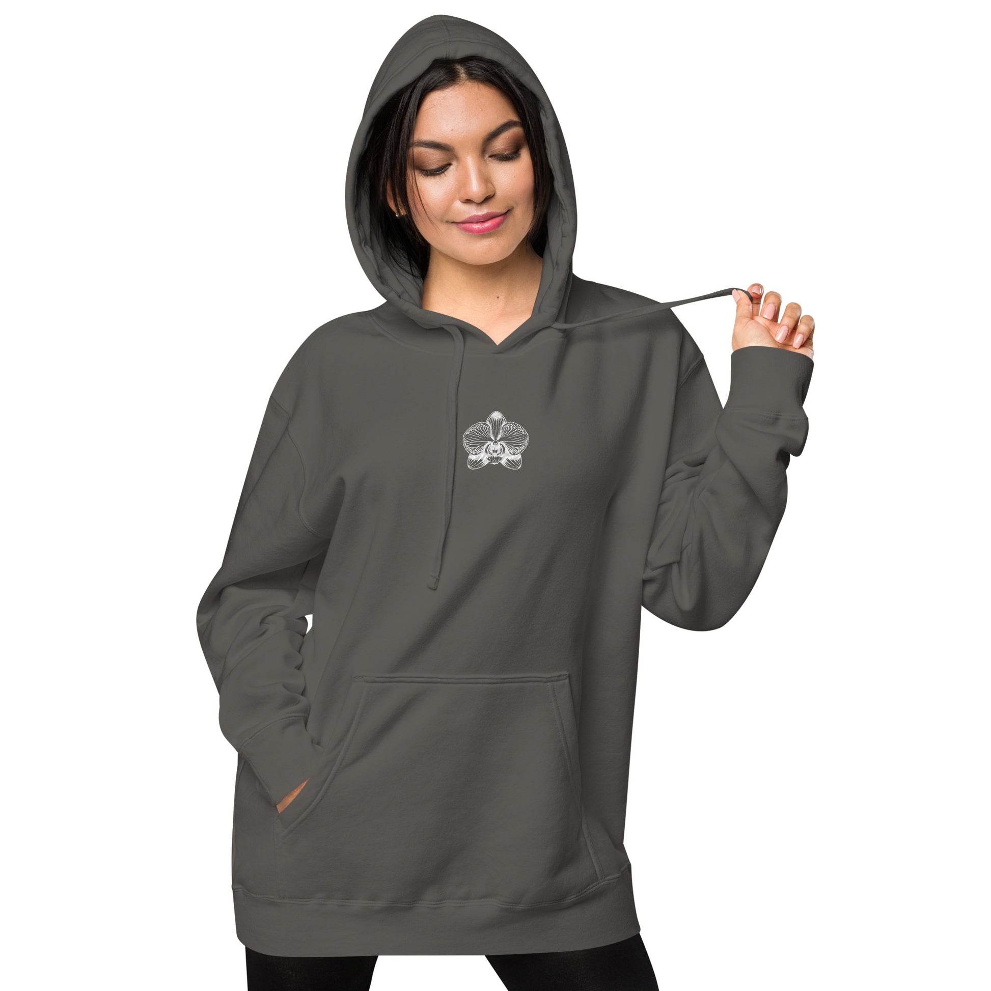 Black unisex dyed hoodie with orchid emblem – Schwarzman