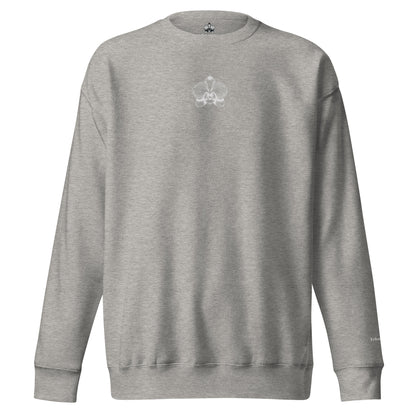 Carbon grey unisex premium sweatshirt  with orchid emblem – Schwarzman