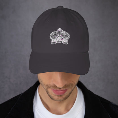 Dark grey classic dad hat with orchid emblem – Schwarzman