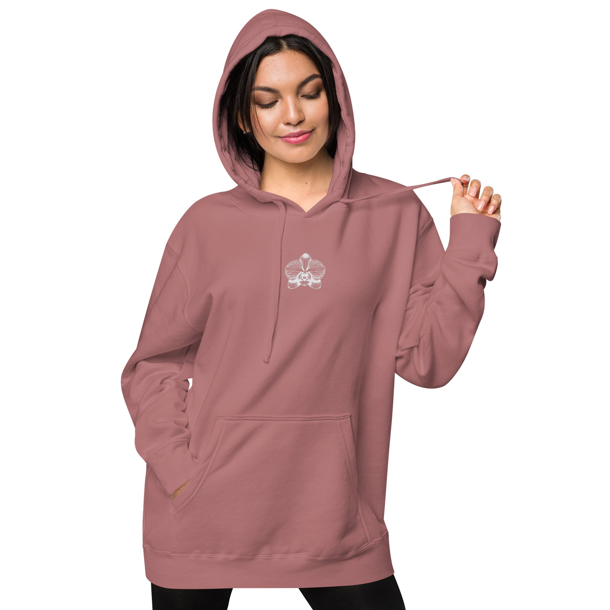 Dark pink maroon unisex dyed hoodie with orchid emblem – Schwarzman