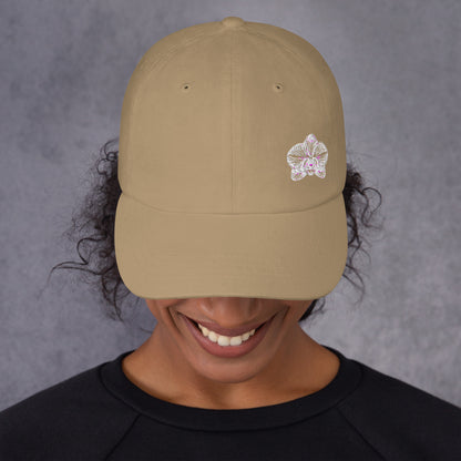 Khaki Signature classic dad hat with orchid emblem – Schwarzman