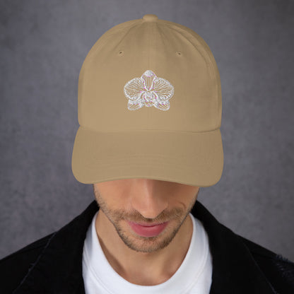 Khaki classic dad hat with orchid emblem – Schwarzman