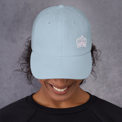 Light blue Signature classic dad hat with orchid emblem – Schwarzman
