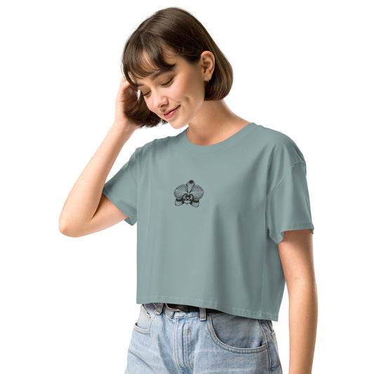 Mineral Women’s crop top with orchid emblem – Schwarzman