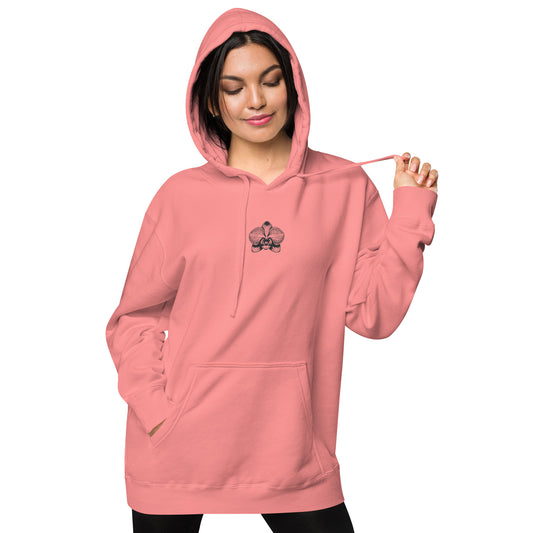 Pink unisex dyed hoodie with orchid emblem – Schwarzman