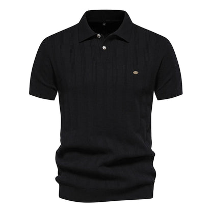 Men Elegant Aiopeon Stripes Polo Shirt Black