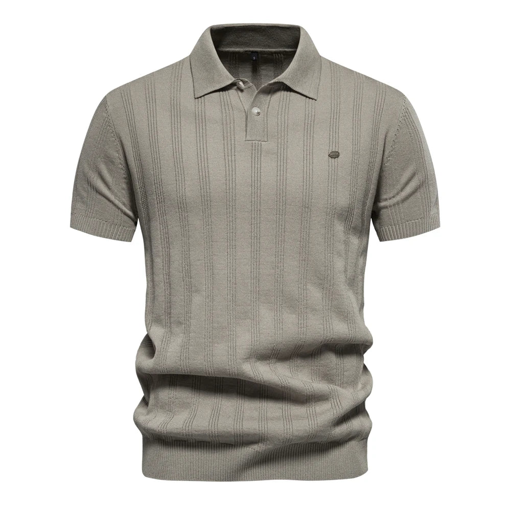 Men Elegant Aiopeon Stripes Polo Shirt Khaki S