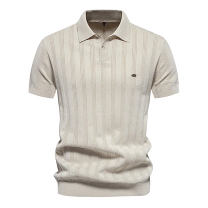 Men Elegant Aiopeon Stripes Polo Shirt Beige M