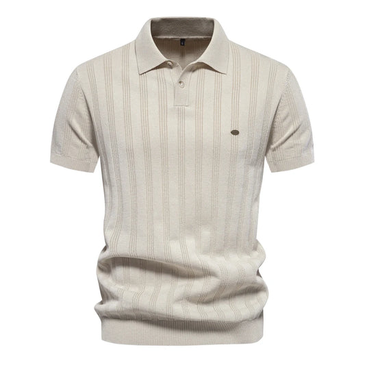 Men Elegant Aiopeon Stripes Polo Shirt Beige M