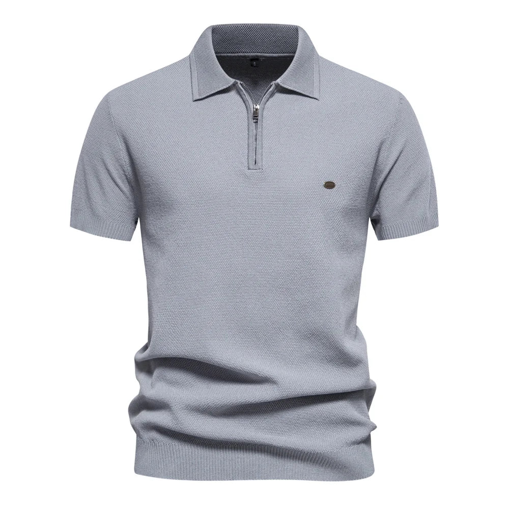 Men Elegant Zip Aiopeon Polo Shirt Light Gray