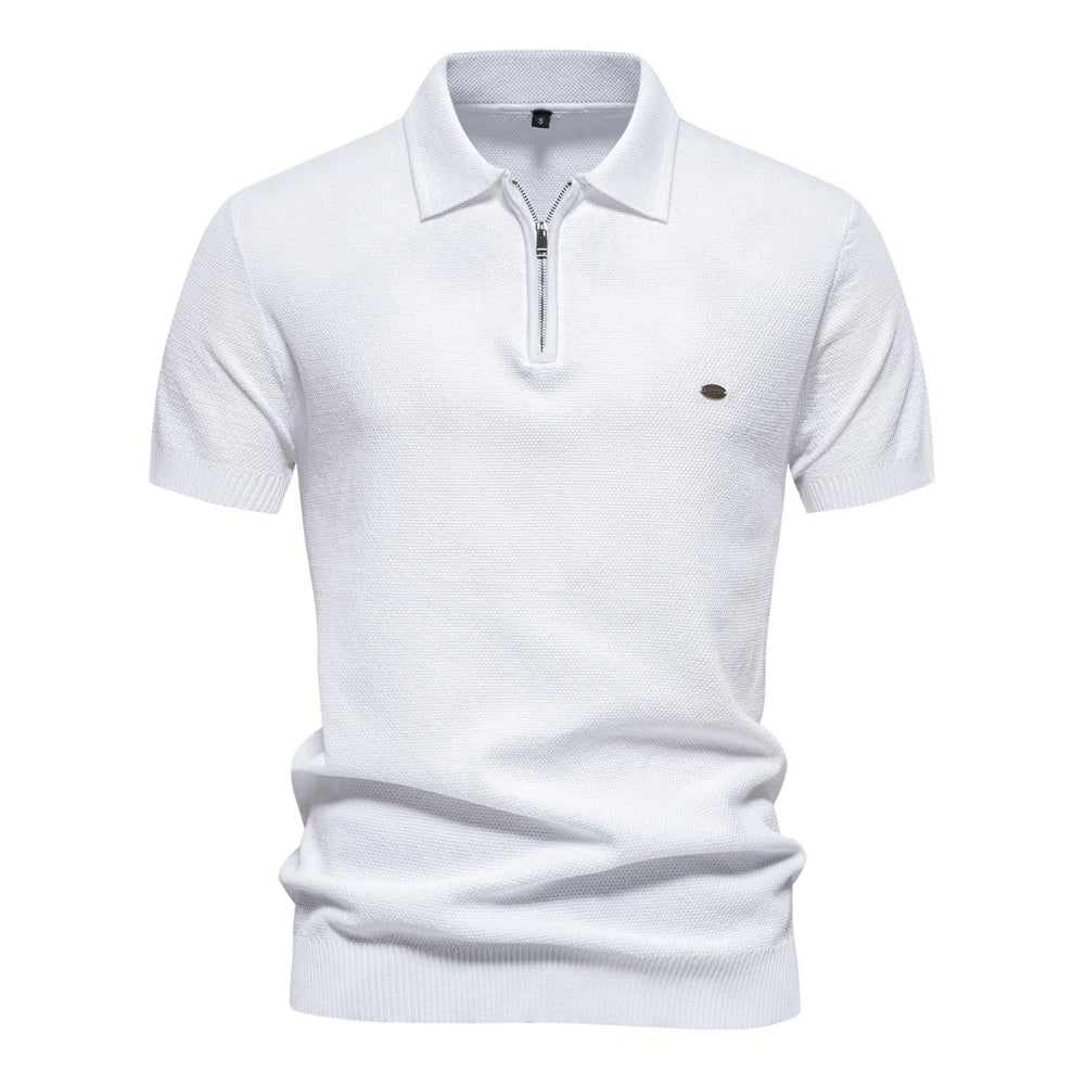 Men Elegant Zip Aiopeon Polo Shirt White