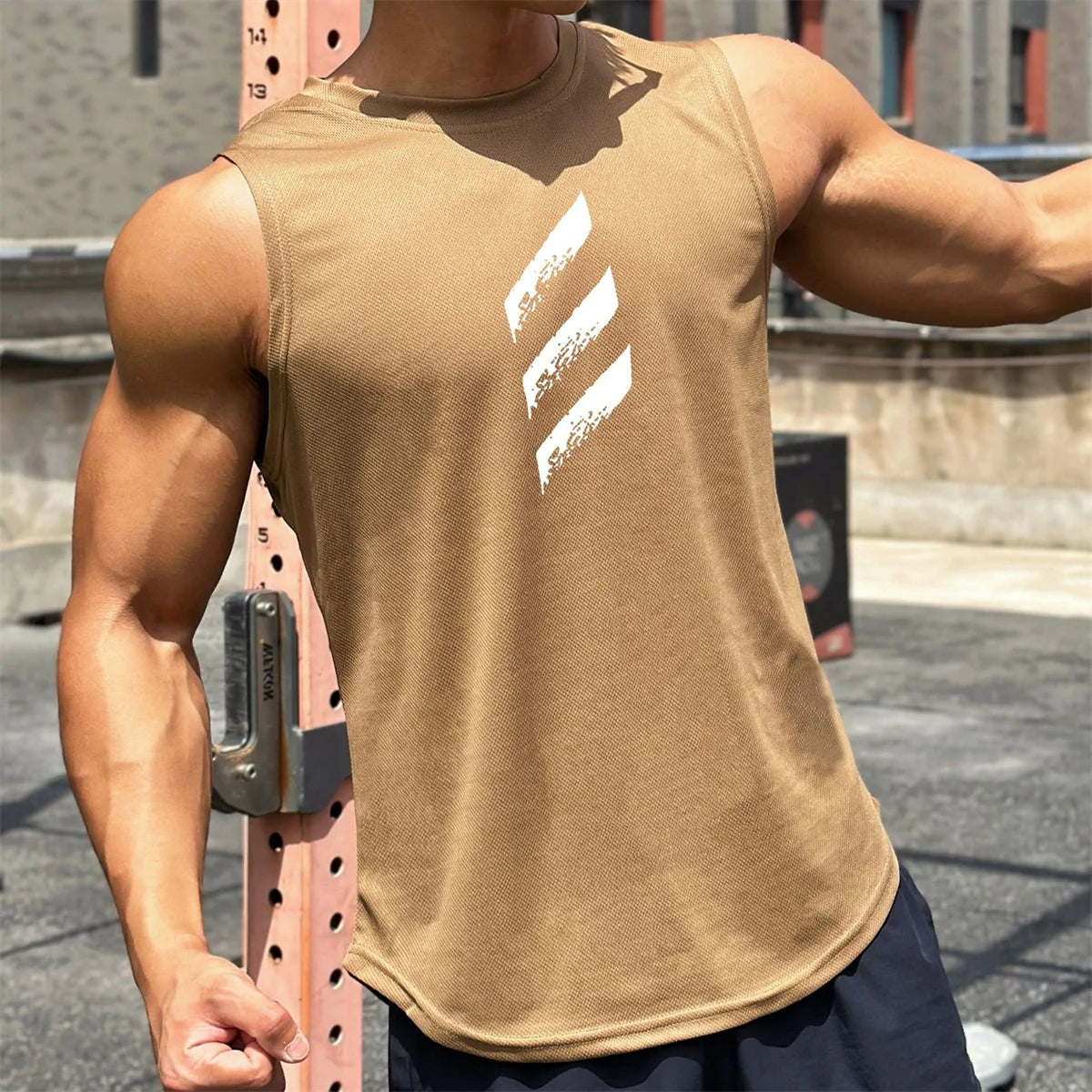 Men Fitness Tank Top Shirt Khaki