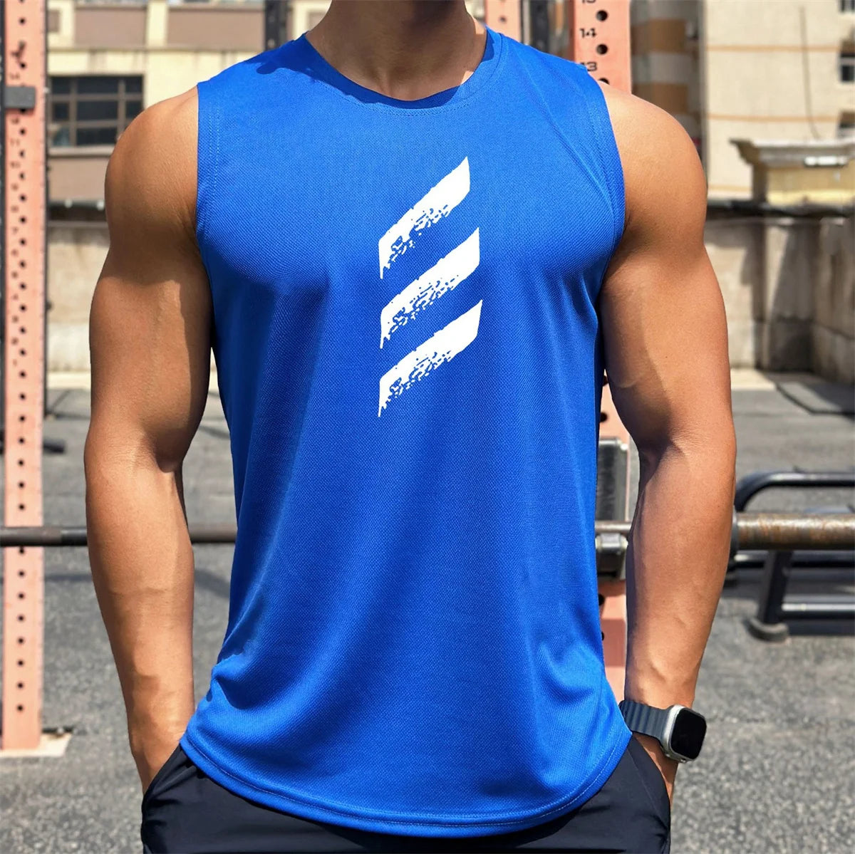 Men Fitness Tank Top Shirt Blue