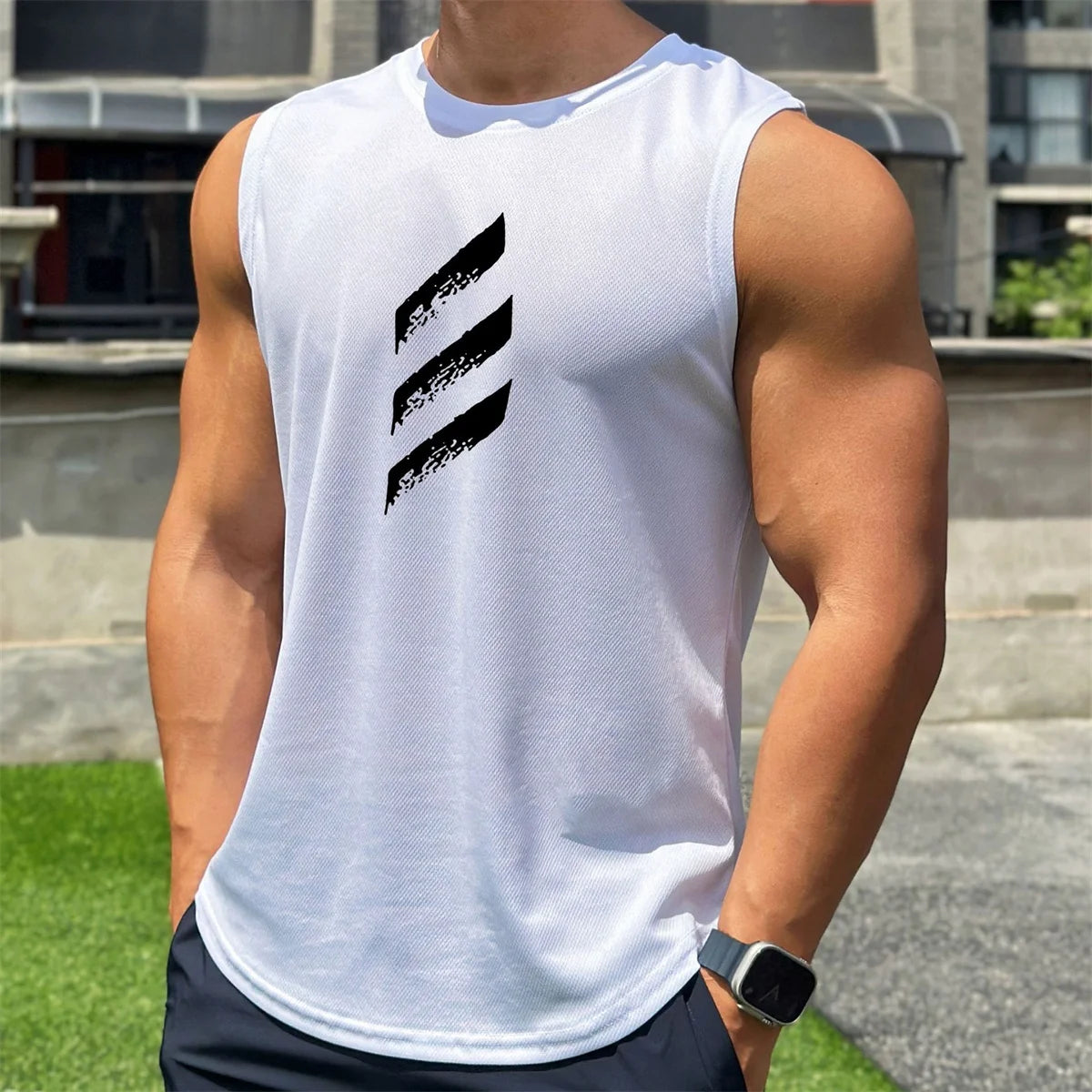 Men Fitness Tank Top Shirt White