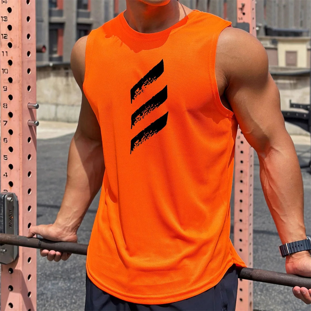 Men Fitness Tank Top Shirt Orange