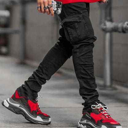 Men Mid Waist Slim Fit Jeans Outfit Pants