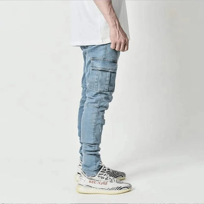 Men Mid Waist Slim Fit Jeans Outfit Pants