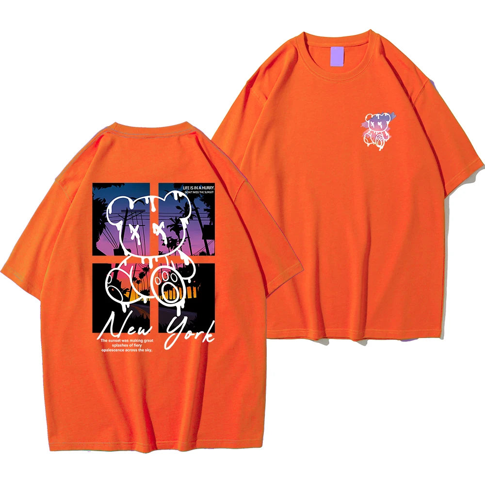 Men Oversize TeddyTed New York Outfit T Shirts Orange