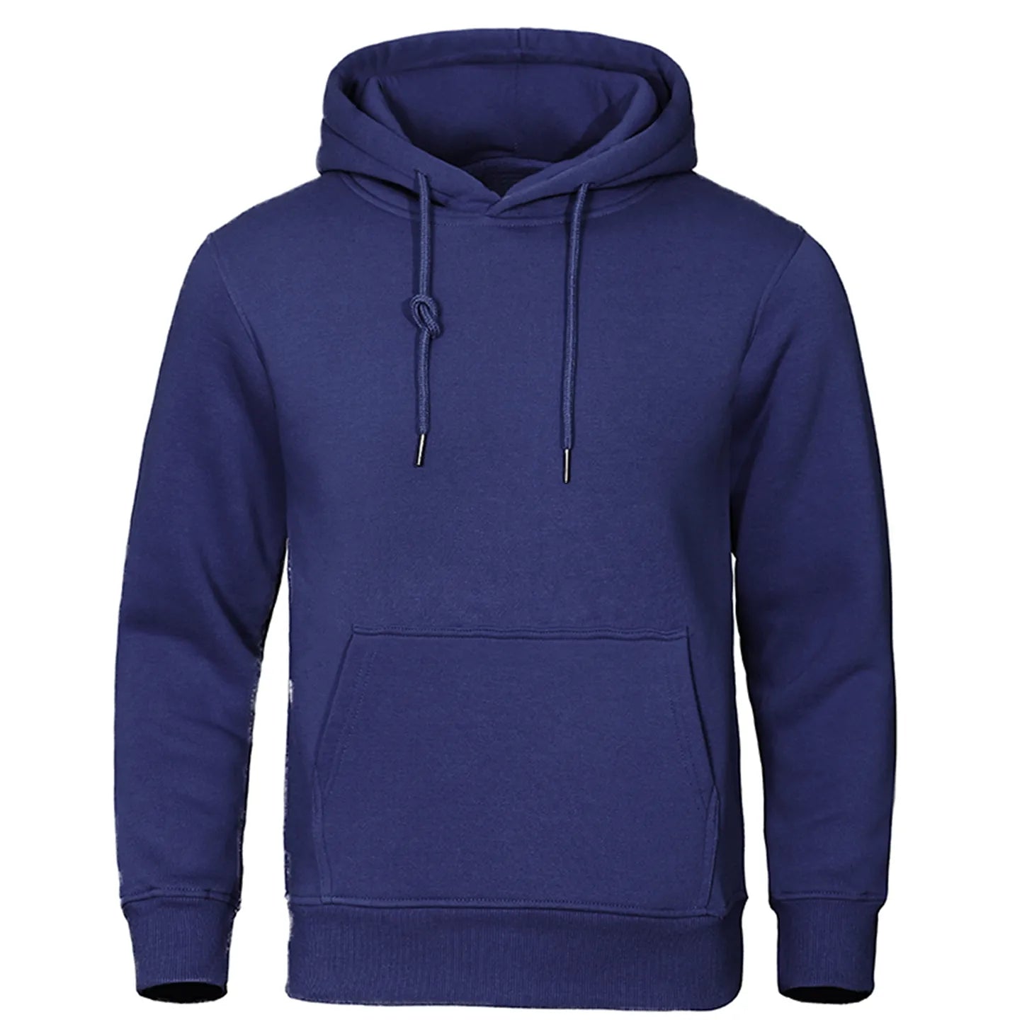 Men Warm Solid Color Hoodie Outfit Shirt Dark Blue