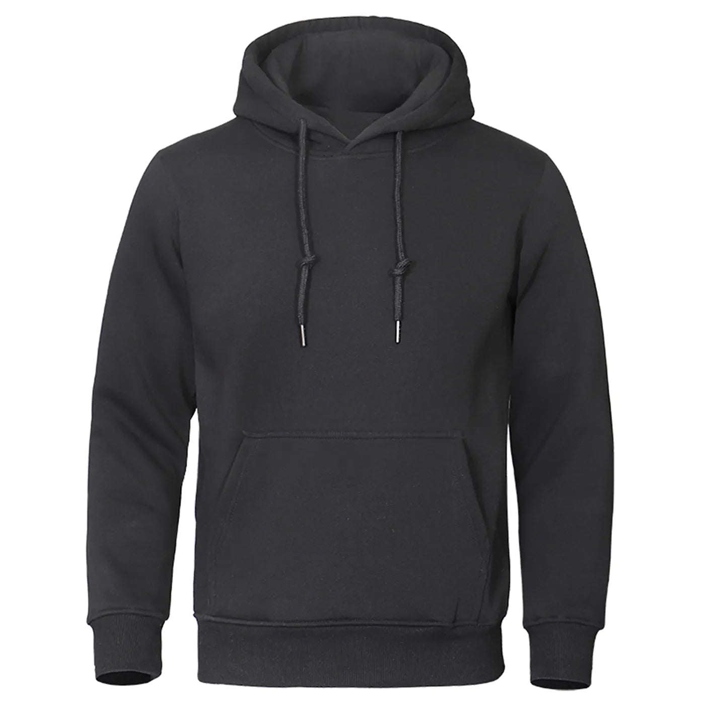 Men Warm Solid Color Hoodie Outfit Shirt Black