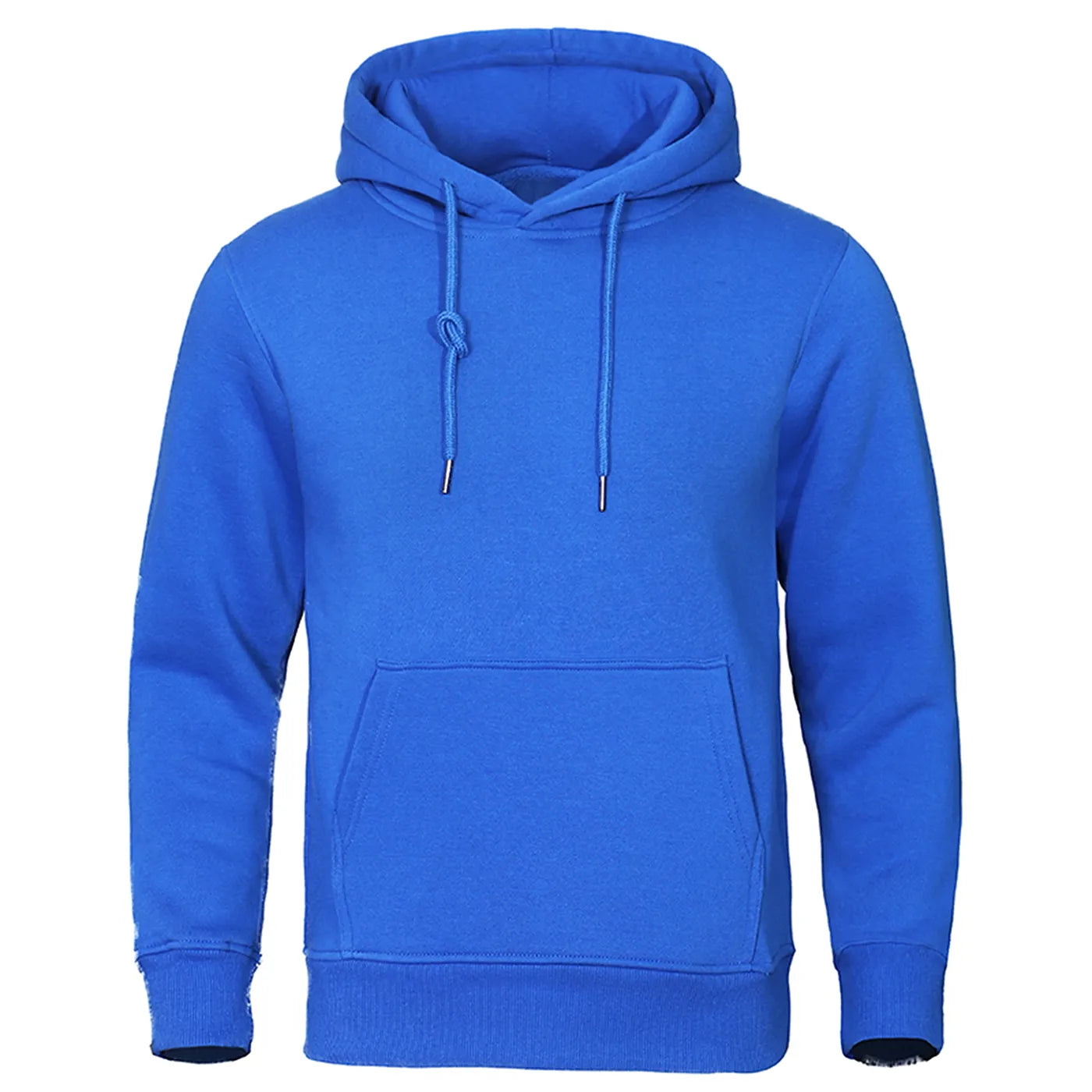 Men Warm Solid Color Hoodie Outfit Shirt Blue