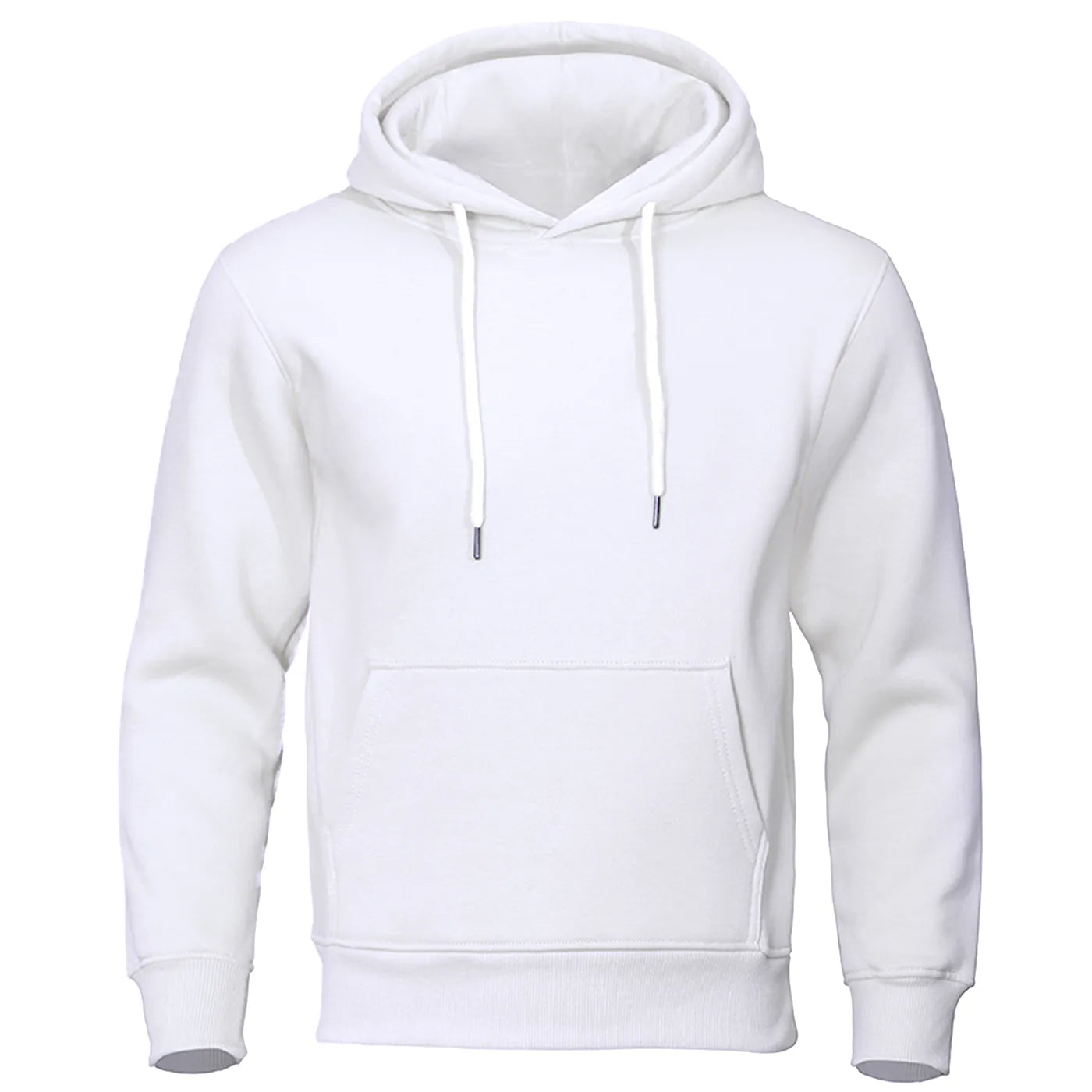 Men Warm Solid Color Hoodie Outfit Shirt White