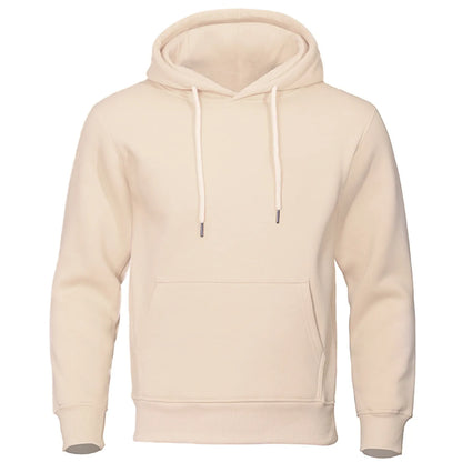 Men Warm Solid Color Hoodie Outfit Shirt Beige