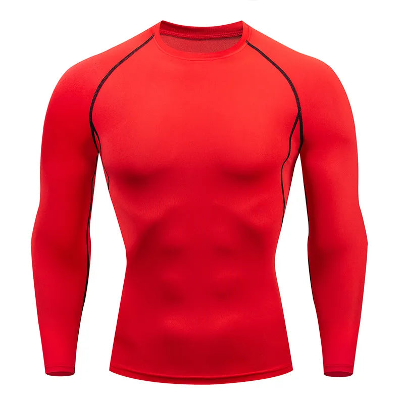 Men Workout Gym Long Sleeve T Shirt Red