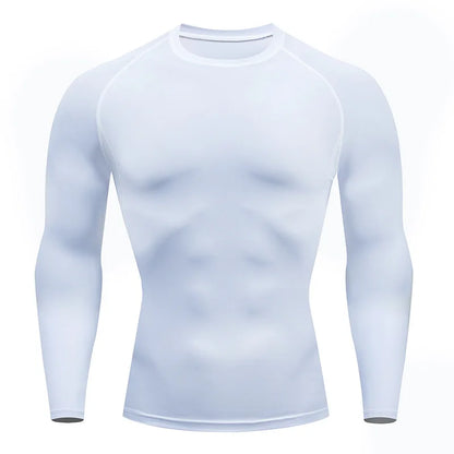 Men Workout Gym Long Sleeve T Shirt White