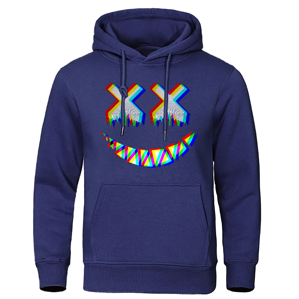 Men XX Smile Psychedelic Hoodie T Shirt Dark Blue