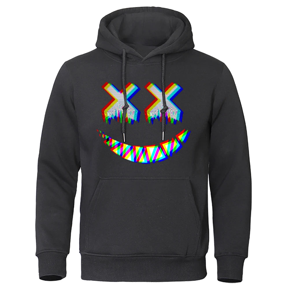 Men XX Smile Psychedelic Hoodie T Shirt Black