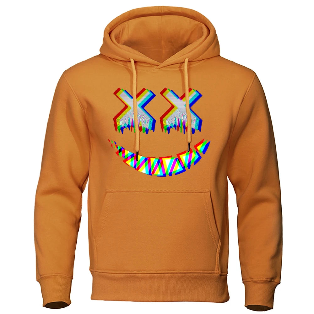 Men XX Smile Psychedelic Hoodie T Shirt Khaki