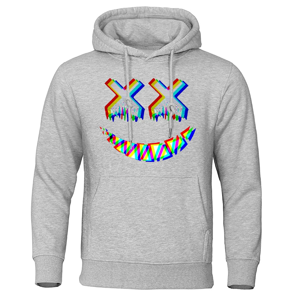 Men XX Smile Psychedelic Hoodie T Shirt Gray