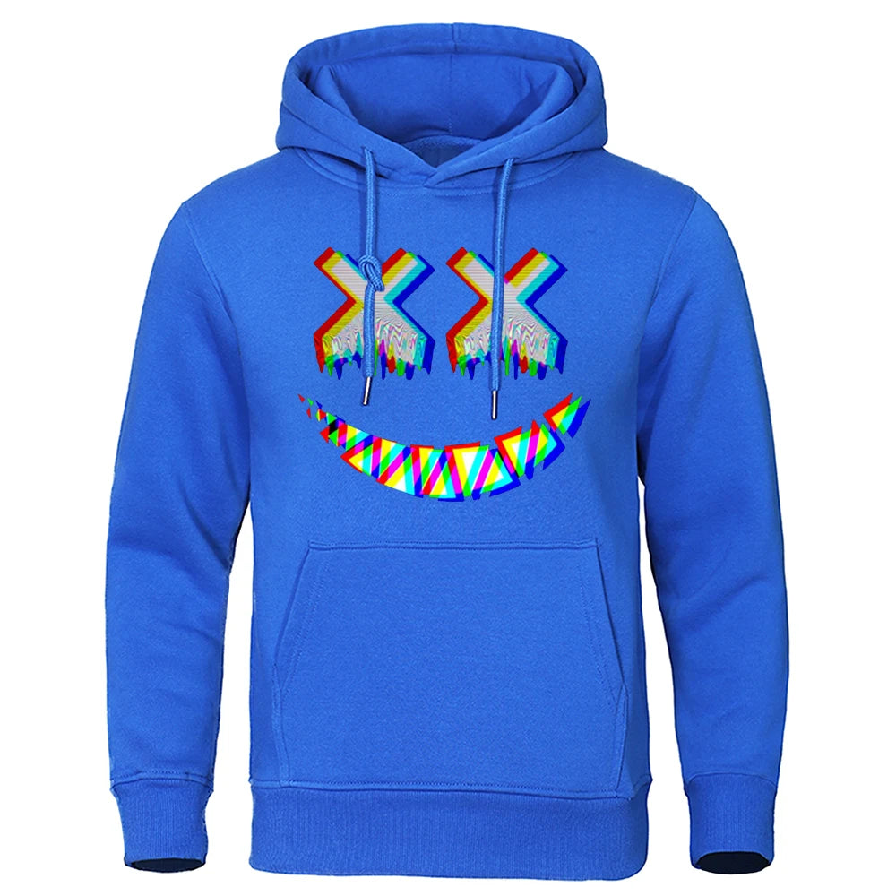 Men XX Smile Psychedelic Hoodie T Shirt Blue