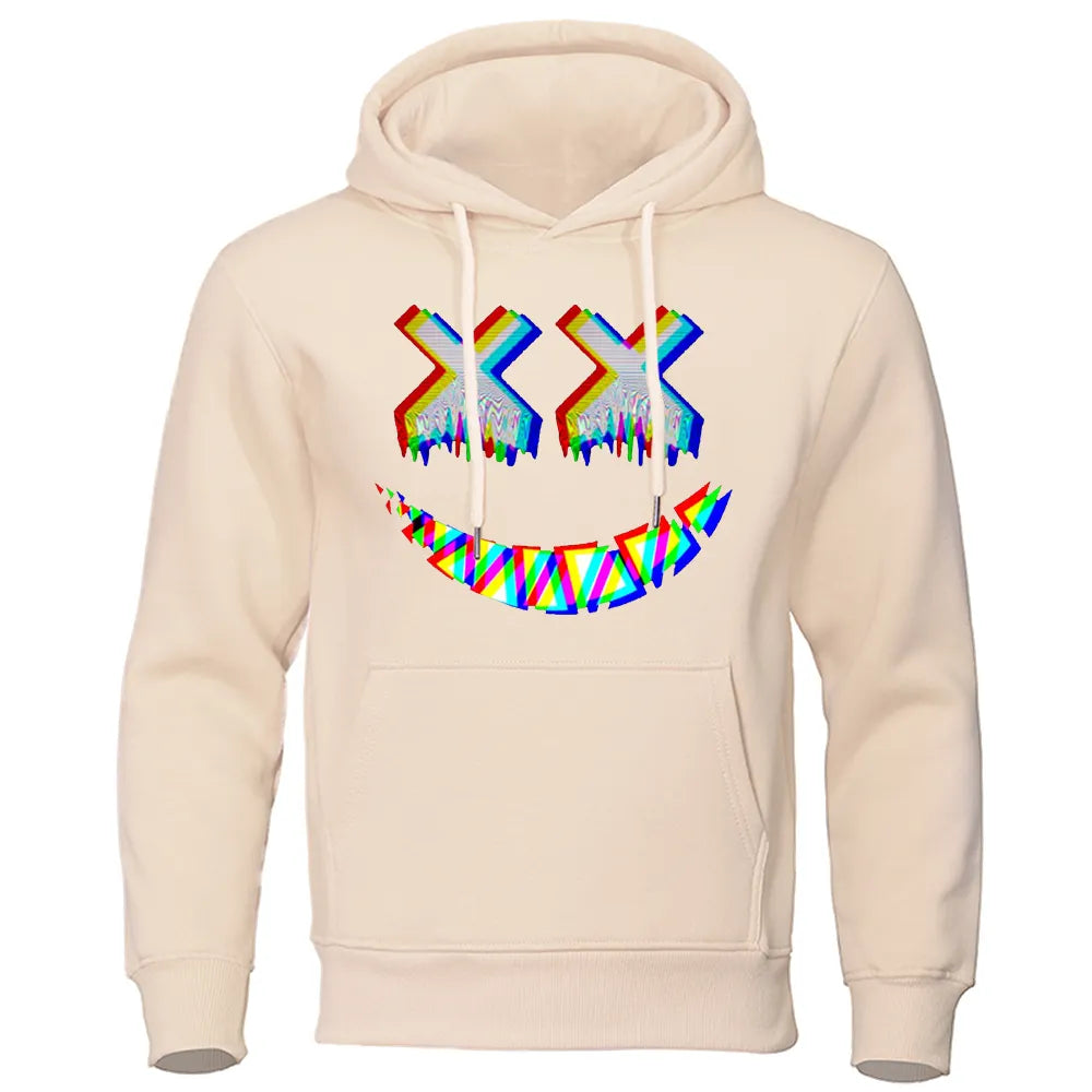 Men XX Smile Psychedelic Hoodie T Shirt Beige