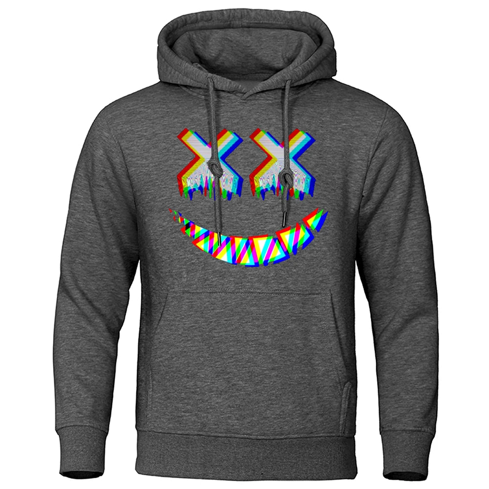 Men XX Smile Psychedelic Hoodie T Shirt Dark Gray